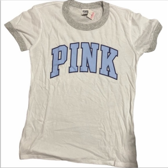 PINK Victoria's Secret Tops - VS Pink White , Gray , Blue Ringer Logo Tee